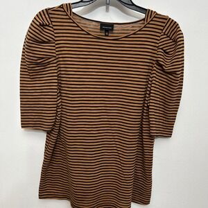 Who What Wear Brown and Black Striped Blouse